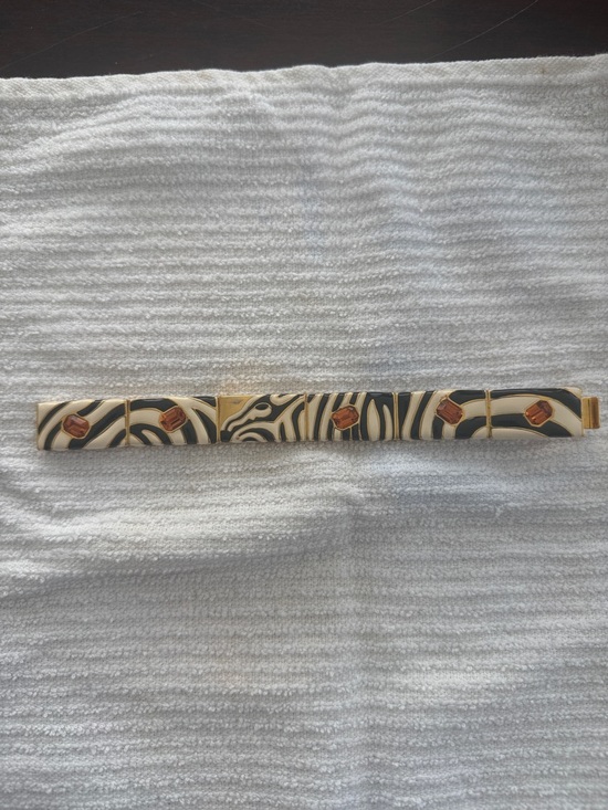 Joan Rivers Jewelry - Gold-Tone Zebra Print Stretch Bracelet with Amber Accents